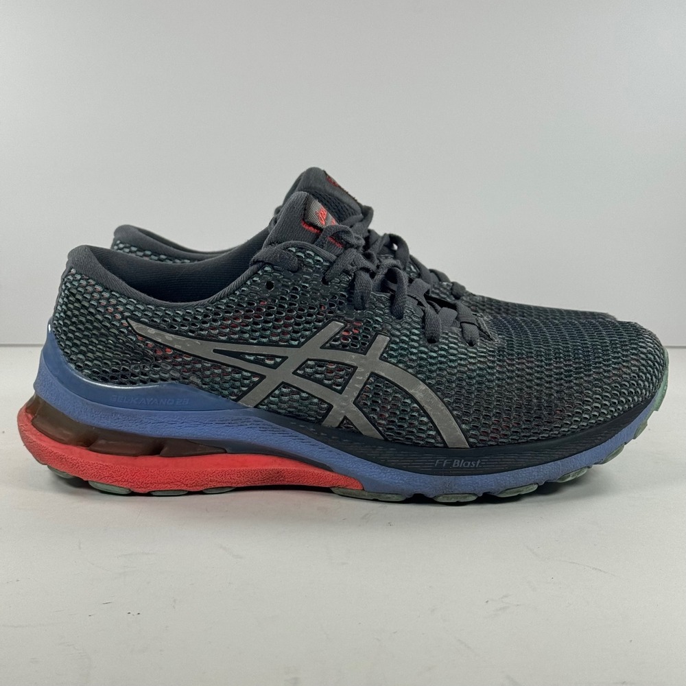 ASICS GEL-Kayano 28 Running Shoes Dark‎ Grey Blue Red women's size 7.5